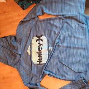 Kids size m hurley shirt, blue hooded
